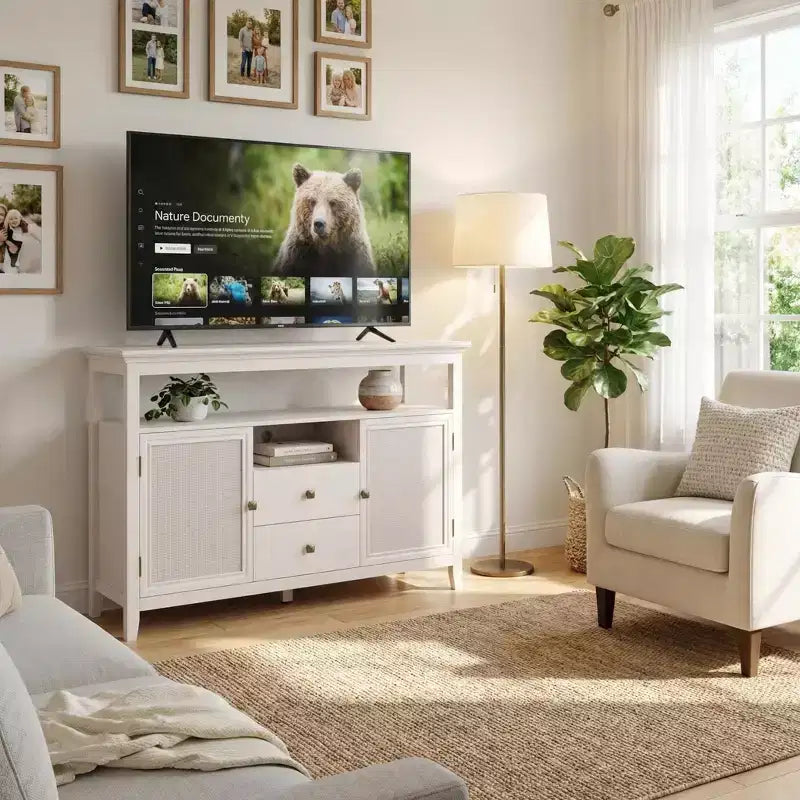 Meuble TV moderne en MDF avec rangements, buffet avec 2 portes et tiroirs, console multimédia pour salon, salle à manger, entrée