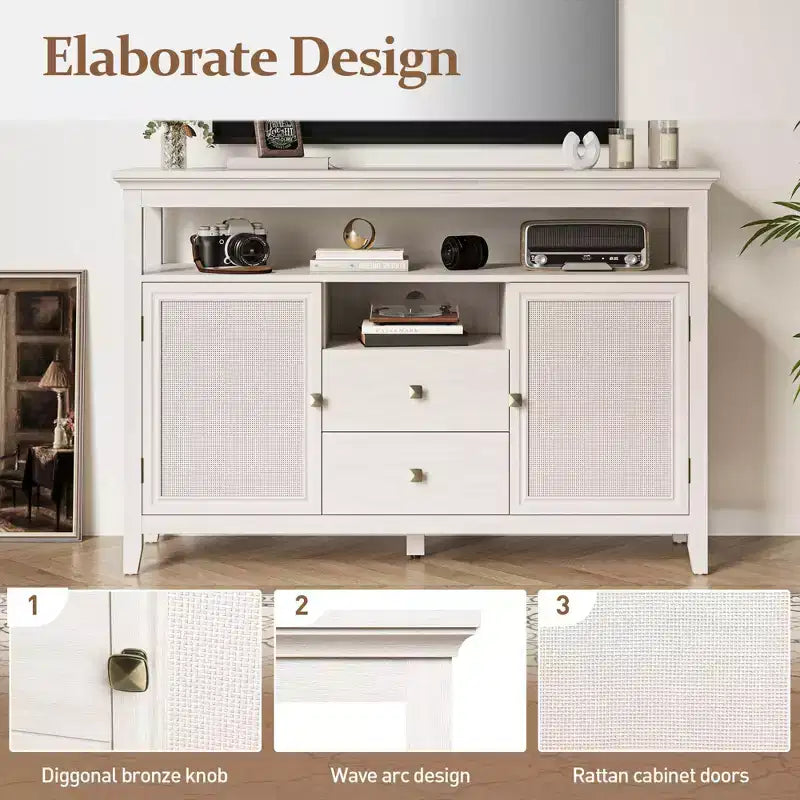 Meuble TV moderne en MDF avec rangements, buffet avec 2 portes et tiroirs, console multimédia pour salon, salle à manger, entrée