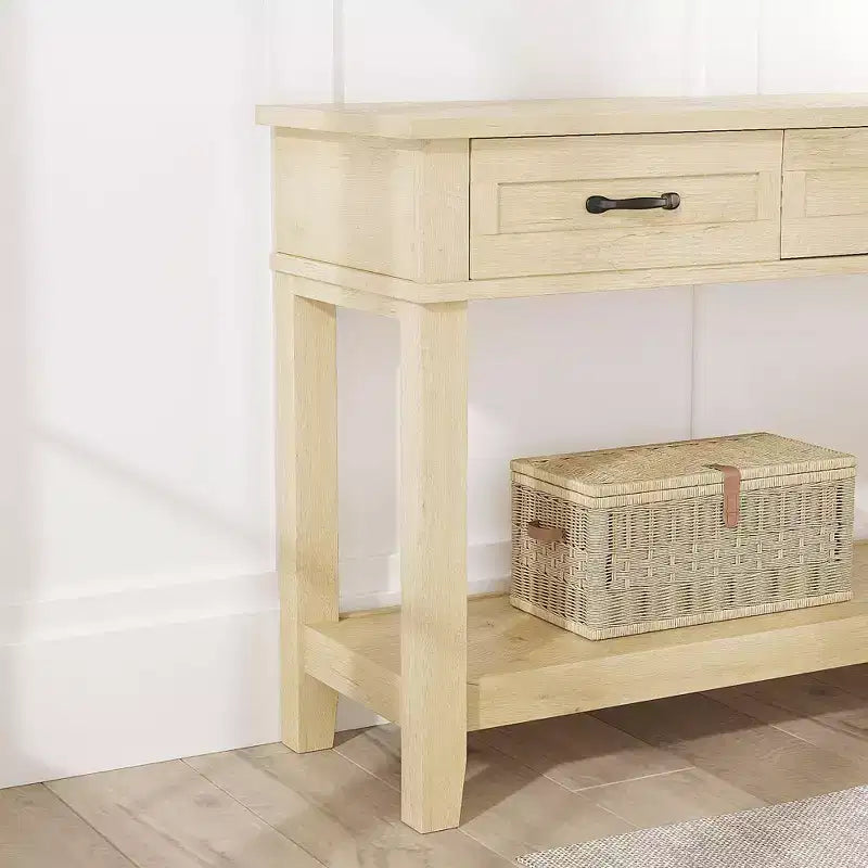 Console de ferme avec 3 tiroirs et étagère de rangement ouverte Table de canapé en bois à 2 niveaux Idéale pour l'entrée, le salon, le couloir ou le hall d'entrée
