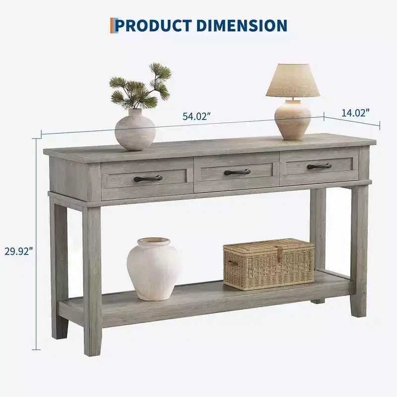 Console de ferme avec 3 tiroirs et étagère de rangement ouverte Table de canapé en bois à 2 niveaux Idéale pour l'entrée, le salon, le couloir ou le hall d'entrée