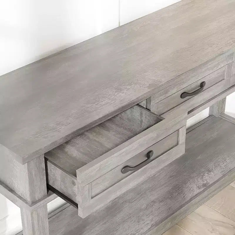 Console de ferme avec 3 tiroirs et étagère de rangement ouverte Table de canapé en bois à 2 niveaux Idéale pour l'entrée, le salon, le couloir ou le hall d'entrée