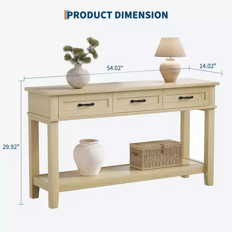 Console de ferme avec 3 tiroirs et étagère de rangement ouverte Table de canapé en bois à 2 niveaux Idéale pour l'entrée, le salon, le couloir ou le hall d'entrée