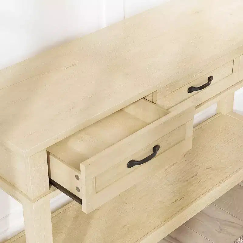 Console de ferme avec 3 tiroirs et étagère de rangement ouverte Table de canapé en bois à 2 niveaux Idéale pour l'entrée, le salon, le couloir ou le hall d'entrée