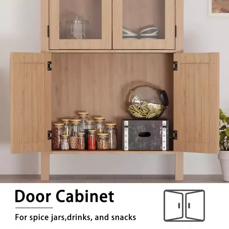 Armoire de rangement de cuisine à vitrines arquées 60 avec étagères réglables Portes vitrées Garde-manger en bois moderne pour salle de bain Entrée Salle à manger