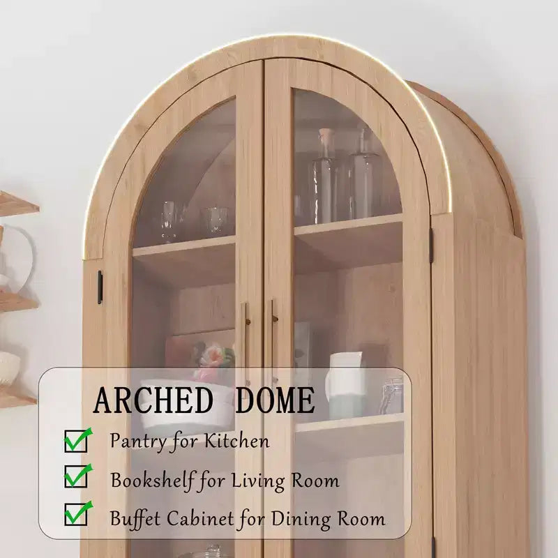 Armoire de rangement de cuisine à vitrines arquées 60 avec étagères réglables Portes vitrées Garde-manger en bois moderne pour salle de bain Entrée Salle à manger