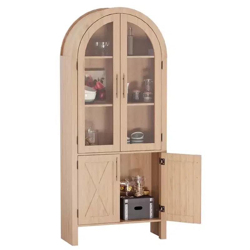 Armoire de rangement de cuisine à vitrines arquées 60 avec étagères réglables Portes vitrées Garde-manger en bois moderne pour salle de bain Entrée Salle à manger