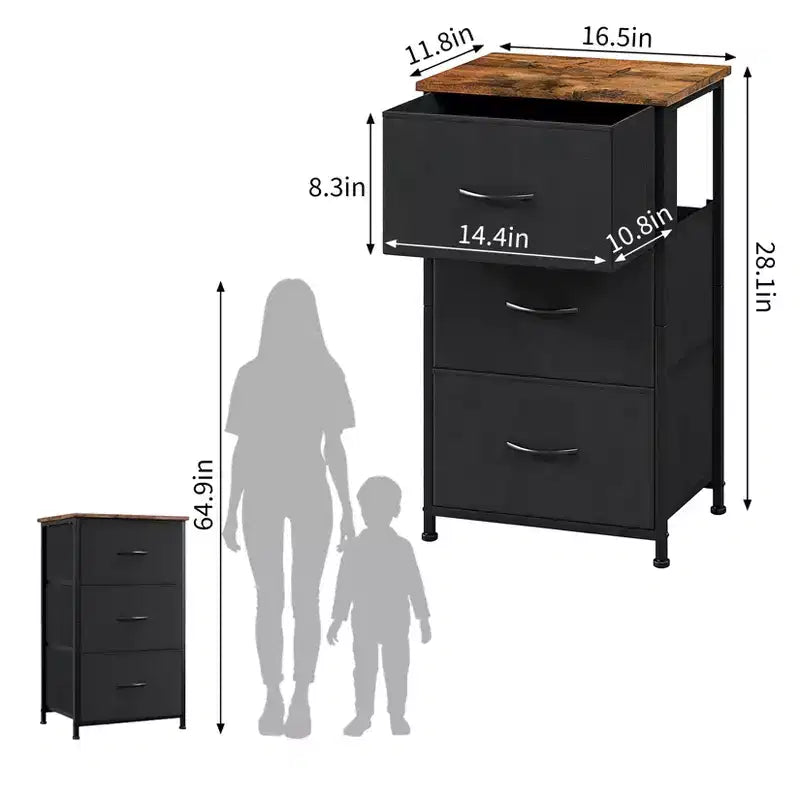 Commode à 3 tiroirs avec bacs en tissu, organisateur de rangement compact imitation bois pour chambre, placard, entrée