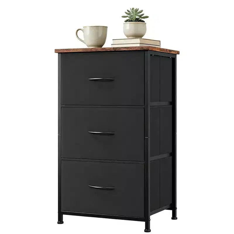 Commode à 3 tiroirs avec bacs en tissu, organisateur de rangement compact imitation bois pour chambre, placard, entrée