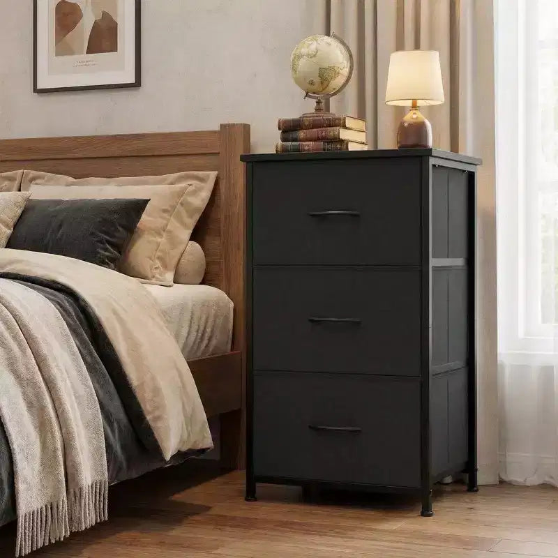 Commode à 3 tiroirs avec bacs en tissu, organisateur de rangement compact imitation bois pour chambre, placard, entrée