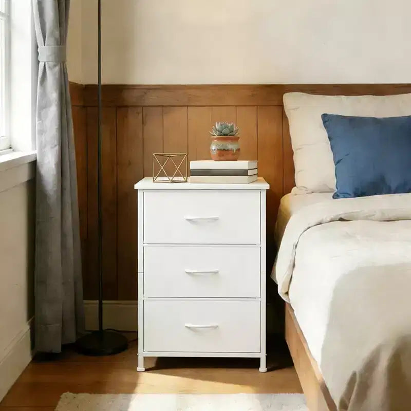 Commode à 3 tiroirs avec bacs en tissu, organisateur de rangement compact imitation bois pour chambre, placard, entrée