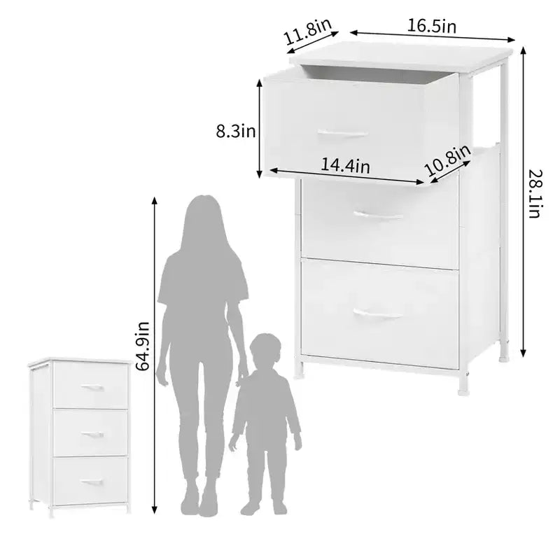 Commode à 3 tiroirs avec bacs en tissu, organisateur de rangement compact imitation bois pour chambre, placard, entrée