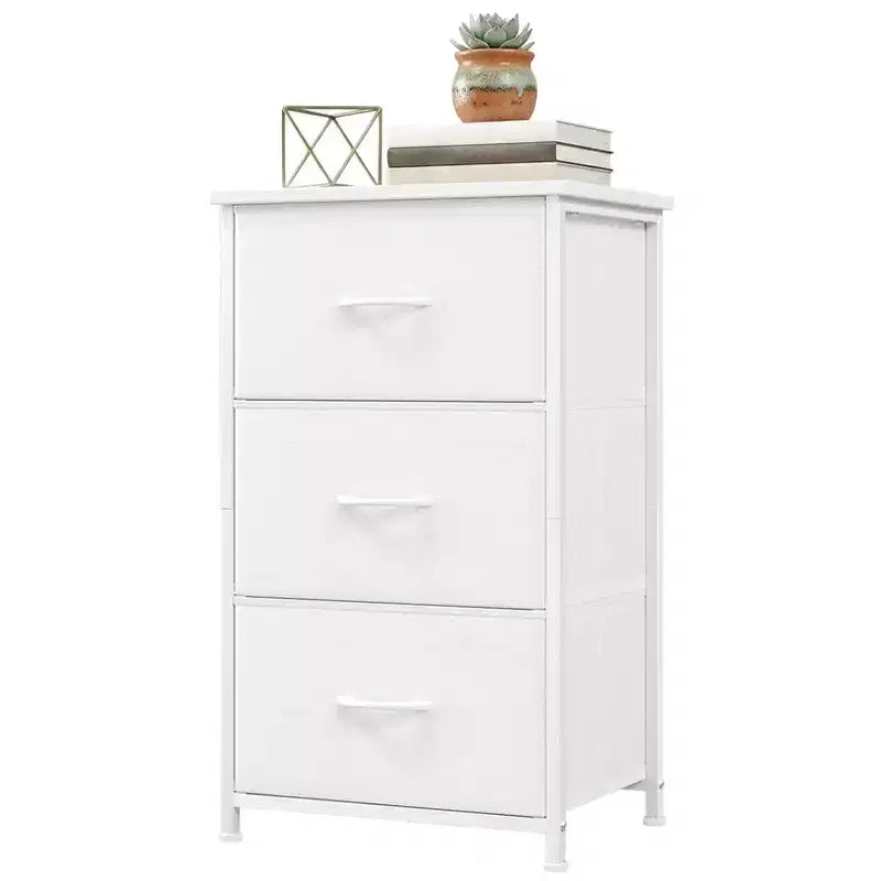 Commode à 3 tiroirs avec bacs en tissu, organisateur de rangement compact imitation bois pour chambre, placard, entrée