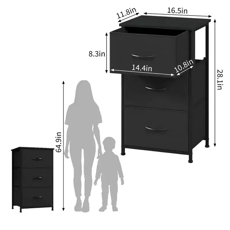 Commode à 3 tiroirs avec bacs en tissu, organisateur de rangement compact imitation bois pour chambre, placard, entrée