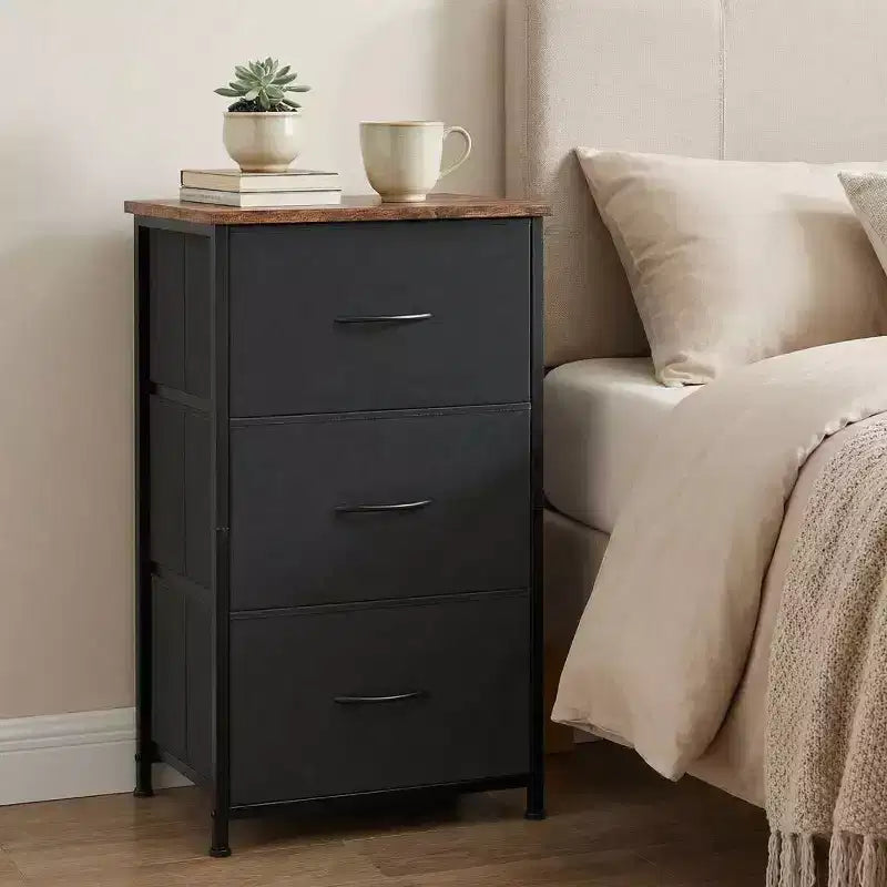 Commode à 3 tiroirs avec bacs en tissu, organisateur de rangement compact imitation bois pour chambre, placard, entrée