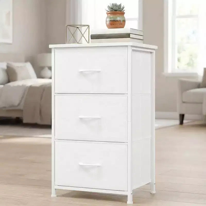 Commode à 3 tiroirs avec bacs en tissu, organisateur de rangement compact imitation bois pour chambre, placard, entrée
