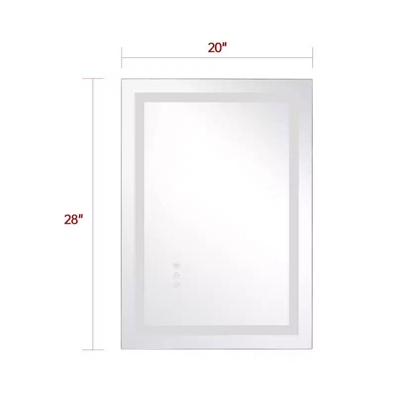Miroir de salle de bain LED 20x28 avec commande tactile dimmable, miroir de courtoisie mural anti-buée certifié ETL