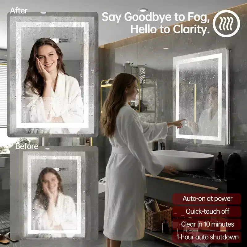 Miroir de salle de bain LED 20x28 avec commande tactile dimmable, miroir de courtoisie mural anti-buée certifié ETL