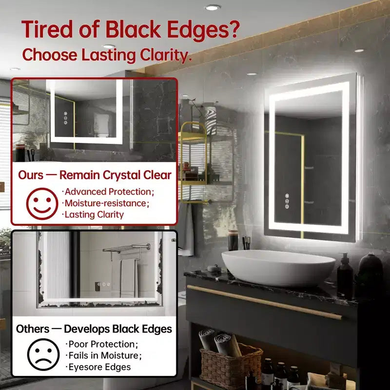 Miroir de salle de bain LED 20x28 avec commande tactile dimmable, miroir de courtoisie mural anti-buée certifié ETL