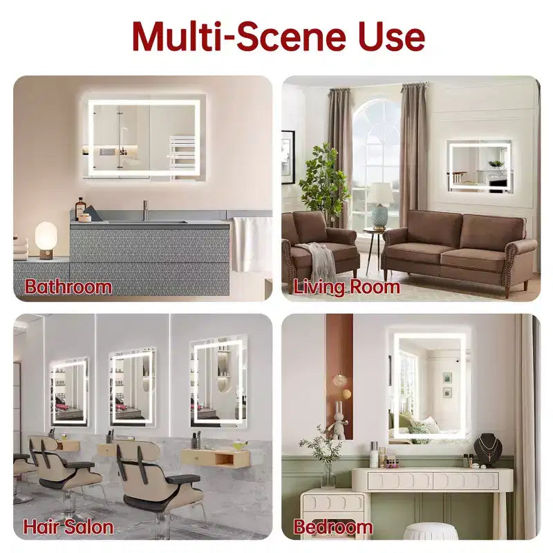 Miroir de salle de bain LED 20x28 avec commande tactile dimmable, miroir de courtoisie mural anti-buée certifié ETL