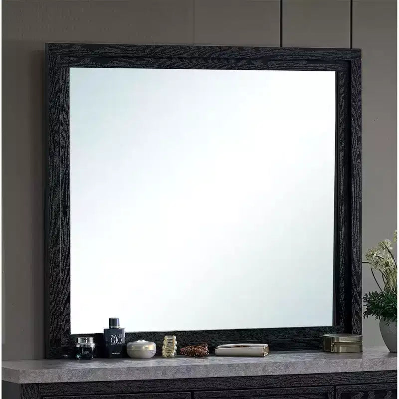 Miroir de commode noir à cadre en bois rectangulaire de 41 po L x 37 po H