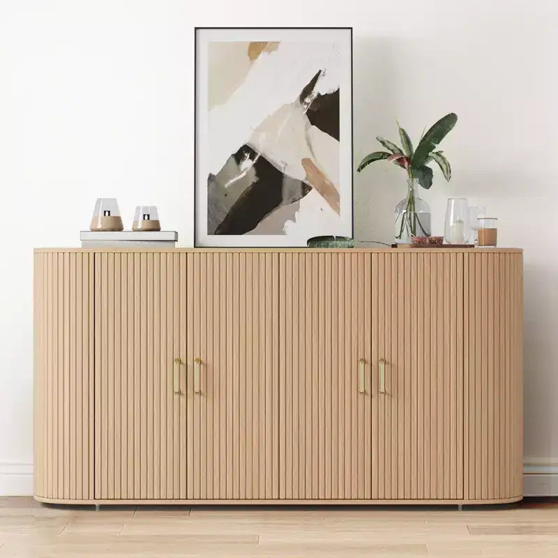 Buffet vaisselier cannelé de 160 cm avec rangement, buffet moderne avec étagères réglables et bords incurvés pour salle à manger