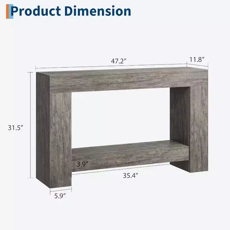 Grande Console de Ferme, Table Basse de Canapé à 2 Niveaux avec Rangement pour Salon, Entrée et Couloir, Table d'Entrée en Bois Rustique pour Hall d'Entrée
