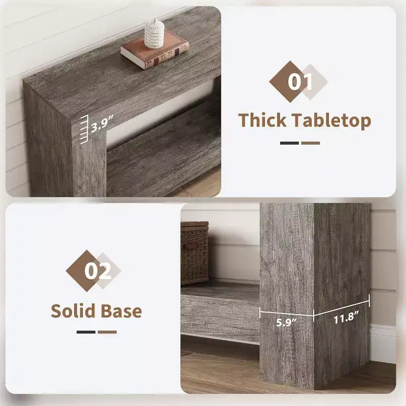 Grande Console de Ferme, Table Basse de Canapé à 2 Niveaux avec Rangement pour Salon, Entrée et Couloir, Table d'Entrée en Bois Rustique pour Hall d'Entrée