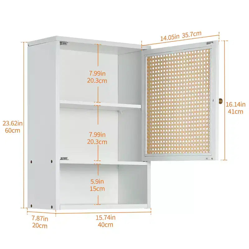 Armoire de rangement murale en bambou avec portes en rotin – Étagère réglable pour chambre, cuisine et buanderie