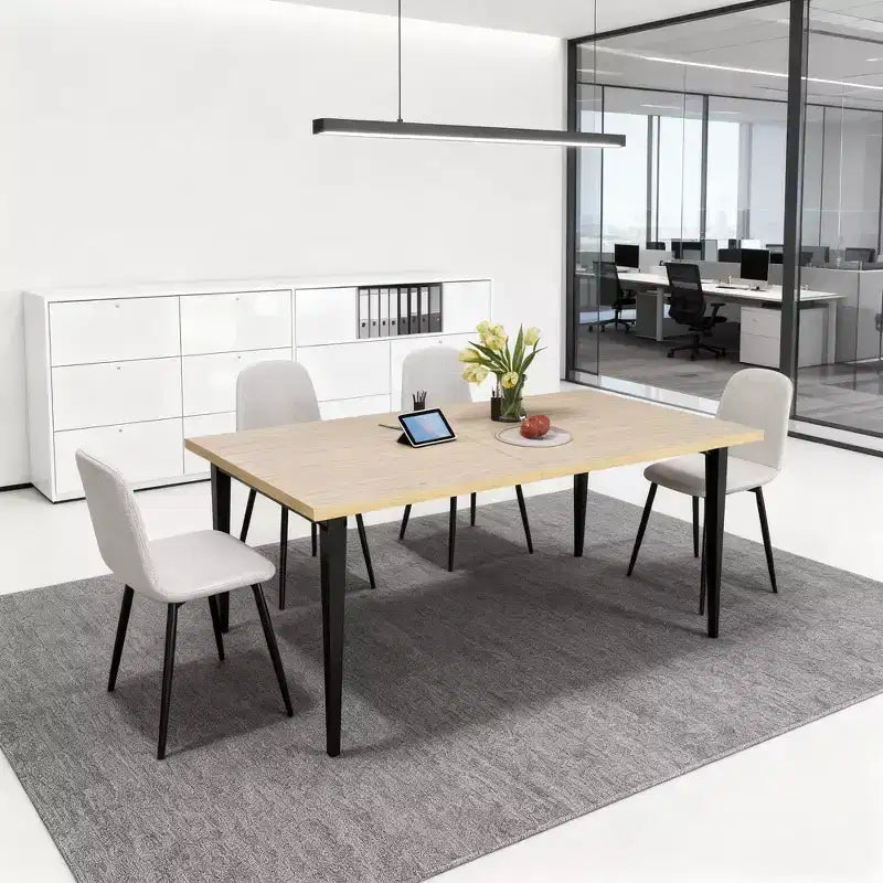 Table à manger rectangulaire moderne avec plateau en bois MDF et pieds en métal, table de cuisine pour appartement ou maison, espace de repas