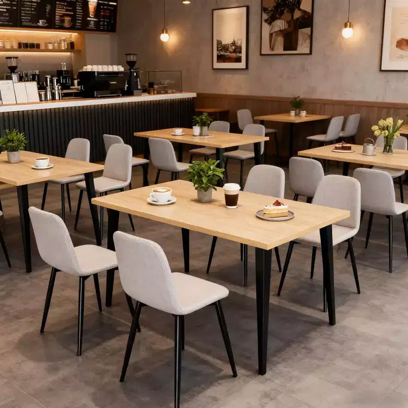 Table à manger rectangulaire moderne avec plateau en bois MDF et pieds en métal, table de cuisine pour appartement ou maison, espace de repas