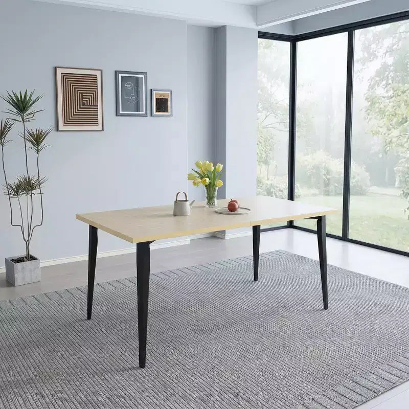 Table à manger rectangulaire moderne avec plateau en bois MDF et pieds en métal, table de cuisine pour appartement ou maison, espace de repas