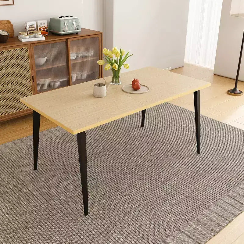 Table à manger rectangulaire moderne avec plateau en bois MDF et pieds en métal, table de cuisine pour appartement ou maison, espace de repas