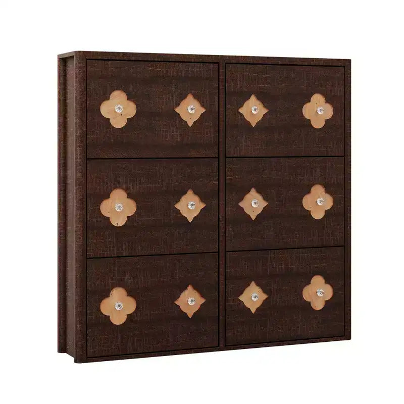 Meuble à chaussures en bois avec 6 tiroirs basculants, étagères réglables, motif floral, poignée en diamant, organisateur de rangement autoportant et mince pour entrée