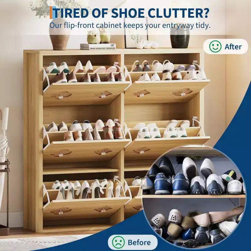 Meuble à chaussures en bois avec 6 tiroirs basculants, étagères réglables, motif floral, poignée en diamant, organisateur de rangement autoportant et mince pour entrée