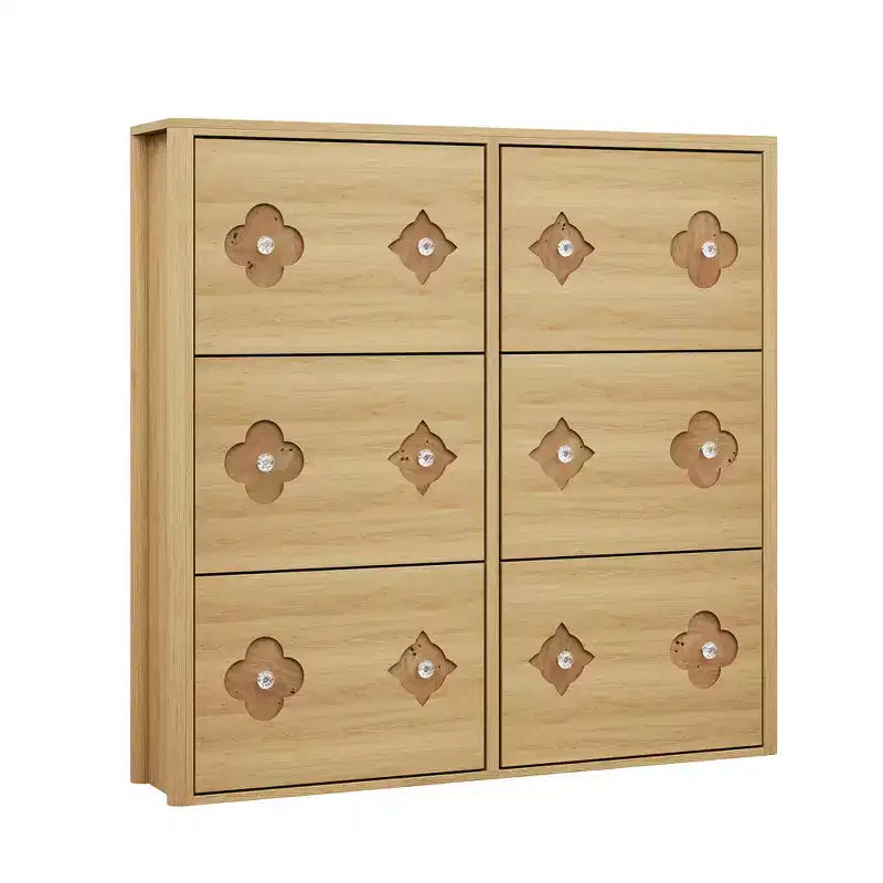 Meuble à chaussures en bois avec 6 tiroirs basculants, étagères réglables, motif floral, poignée en diamant, organisateur de rangement autoportant et mince pour entrée