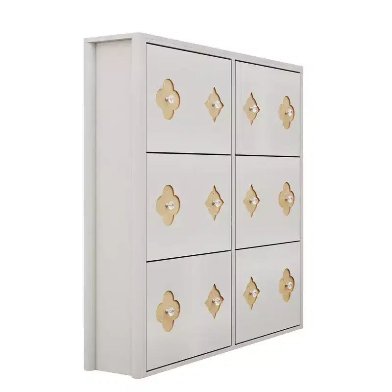 Meuble à chaussures en bois avec 6 tiroirs basculants, étagères réglables, motif floral, poignée en diamant, organisateur de rangement autoportant et mince pour entrée