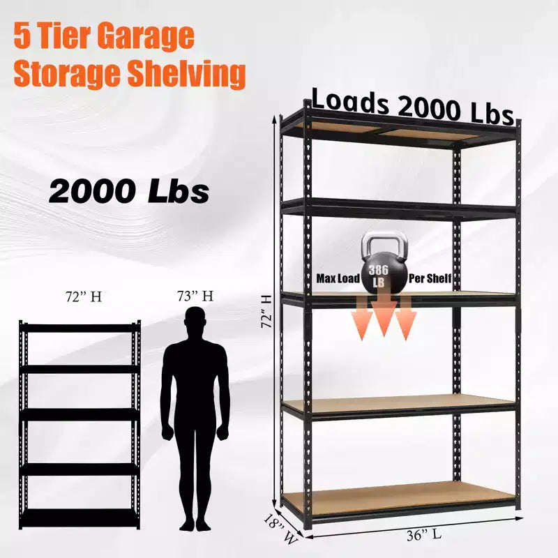 Rayonnage Métallique 5 Niveaux de 91 cm pour Garage et Maison, Étagères de Rangement Réglables Robustes pour Cellier et Sous-sol, Noir