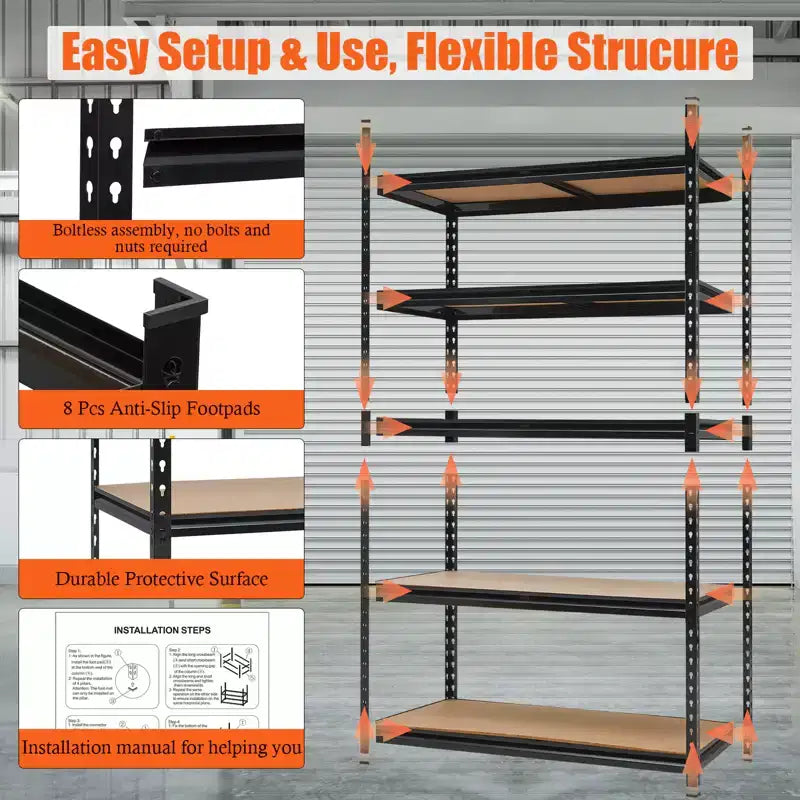 Rayonnage Métallique 5 Niveaux de 91 cm pour Garage et Maison, Étagères de Rangement Réglables Robustes pour Cellier et Sous-sol, Noir