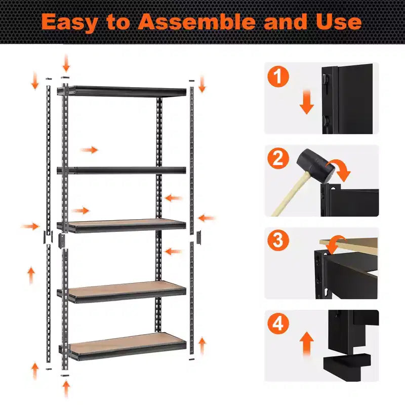 Rayonnage Métallique 5 Niveaux de 91 cm pour Garage et Maison, Étagères de Rangement Réglables Robustes pour Cellier et Sous-sol, Noir