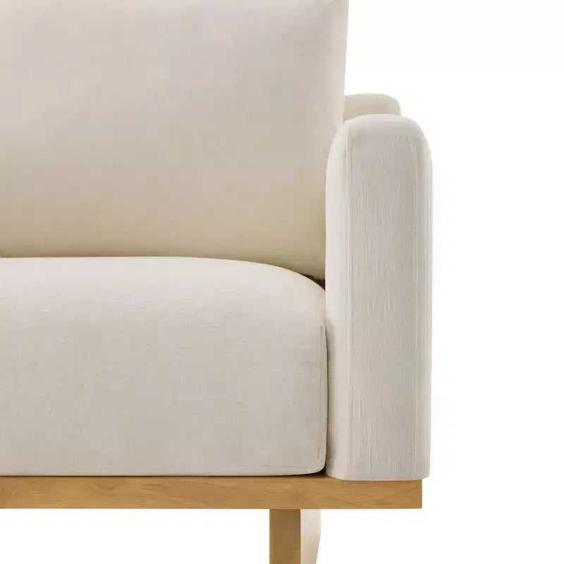 Fauteuil d'appoint minimaliste moderne avec cadre en bois massif ergonomique pour salon, coussins moelleux et design spacieux
