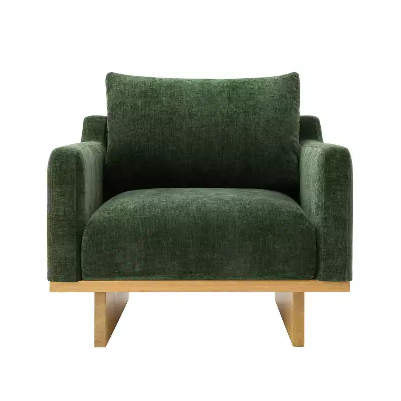 Fauteuil d'appoint minimaliste moderne avec cadre en bois massif ergonomique pour salon, coussins moelleux et design spacieux