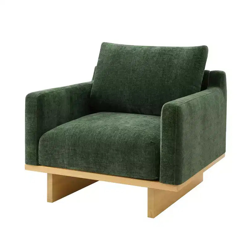 Fauteuil d'appoint minimaliste moderne avec cadre en bois massif ergonomique pour salon, coussins moelleux et design spacieux