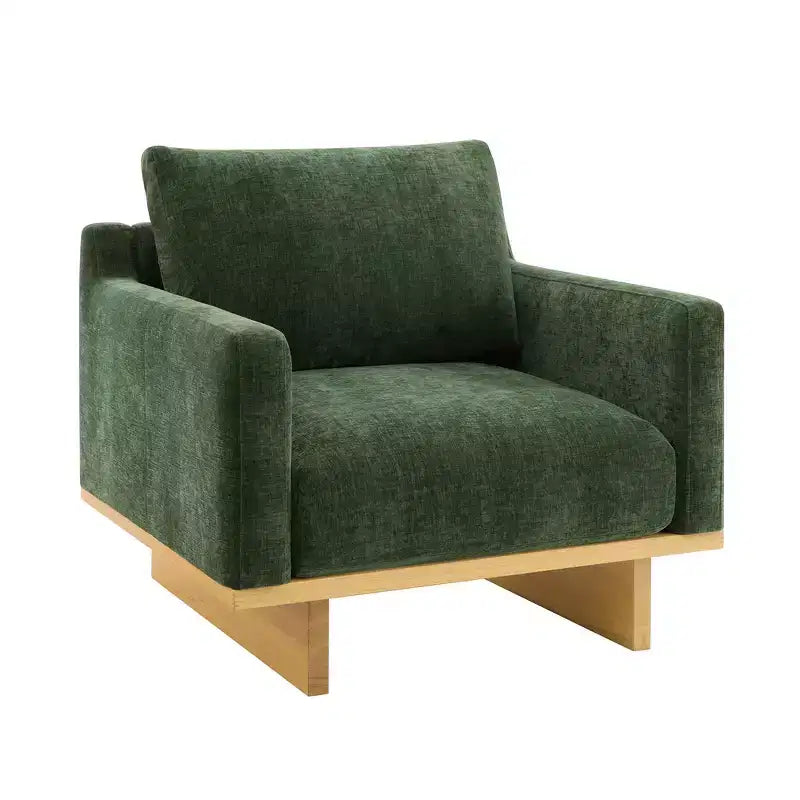 Fauteuil d'appoint minimaliste moderne avec cadre en bois massif ergonomique pour salon, coussins moelleux et design spacieux