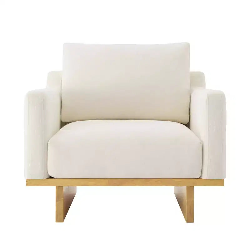 Fauteuil d'appoint minimaliste moderne avec cadre en bois massif ergonomique pour salon, coussins moelleux et design spacieux