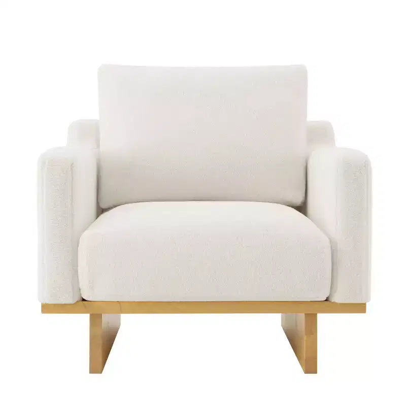 Fauteuil d'appoint minimaliste moderne avec cadre en bois massif ergonomique pour salon, coussins moelleux et design spacieux