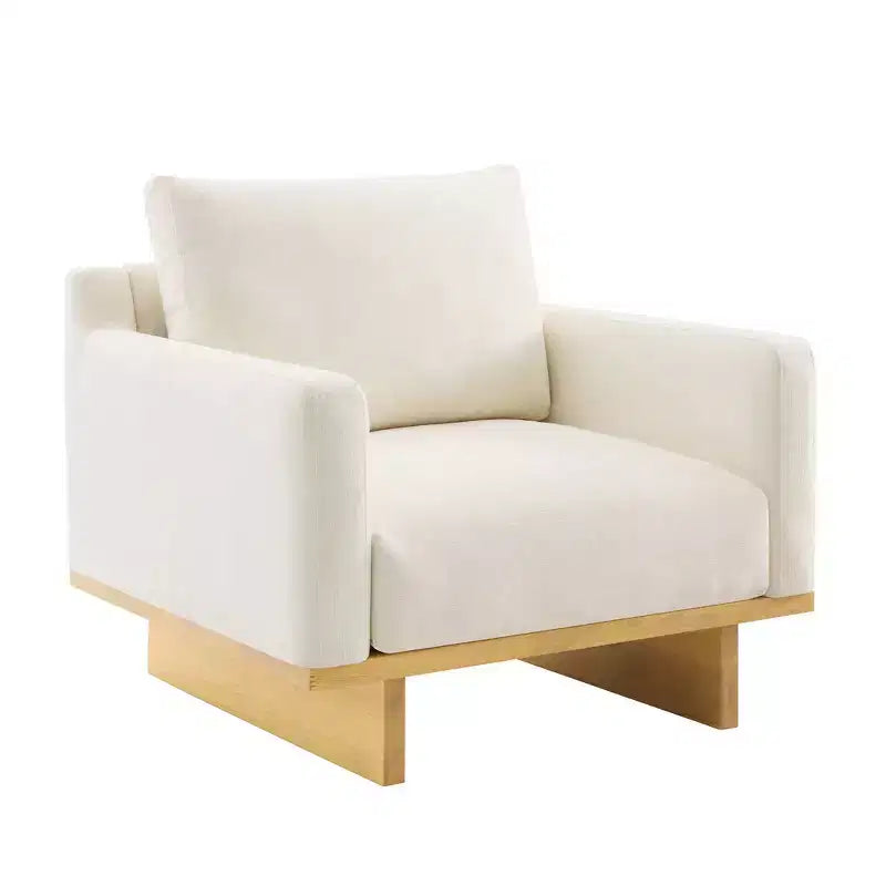Fauteuil d'appoint minimaliste moderne avec cadre en bois massif ergonomique pour salon, coussins moelleux et design spacieux