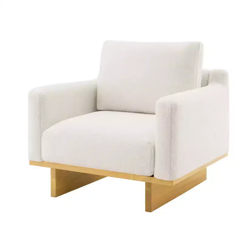 Fauteuil d'appoint minimaliste moderne avec cadre en bois massif ergonomique pour salon, coussins moelleux et design spacieux