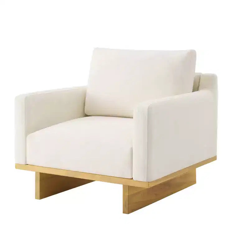 Fauteuil d'appoint minimaliste moderne avec cadre en bois massif ergonomique pour salon, coussins moelleux et design spacieux