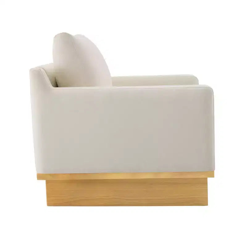 Fauteuil d'appoint minimaliste moderne avec cadre en bois massif ergonomique pour salon, coussins moelleux et design spacieux