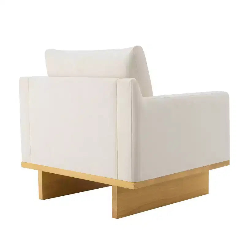 Fauteuil d'appoint minimaliste moderne avec cadre en bois massif ergonomique pour salon, coussins moelleux et design spacieux